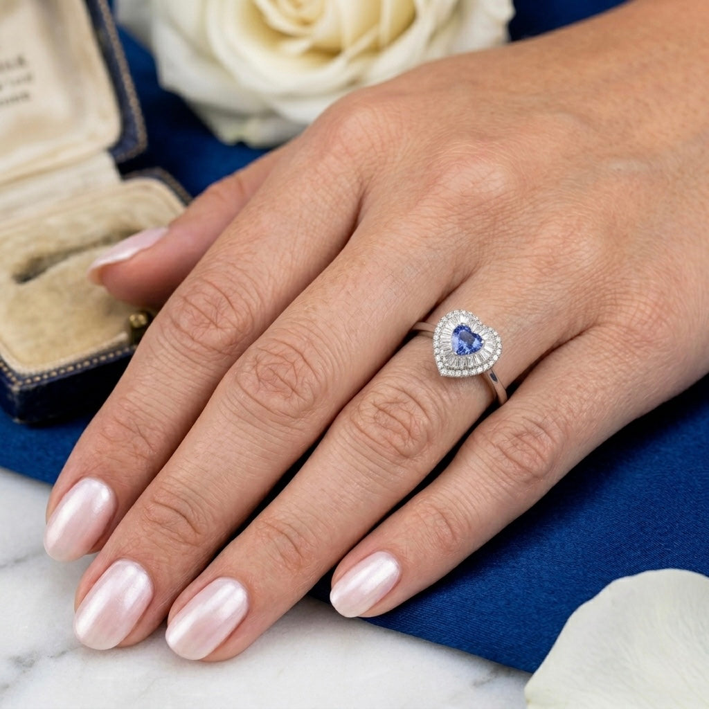 Heart-shaped sapphire and diamond