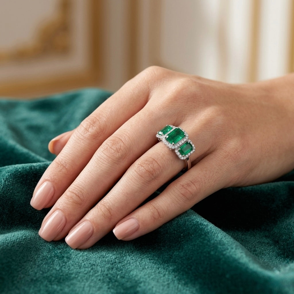 The Imperial Green Emerald Triad: A Stunning Halo