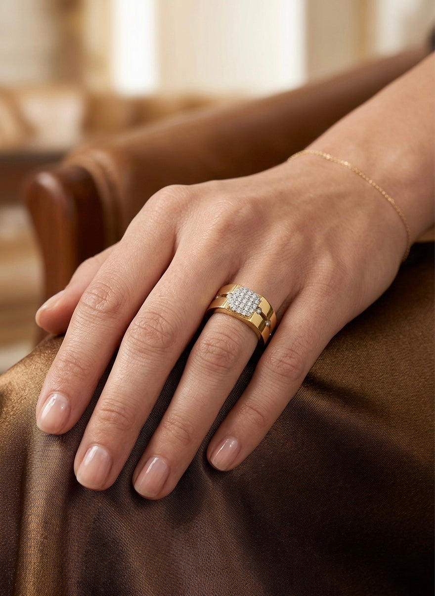Pave-Set Diamond Gold Signet Ring