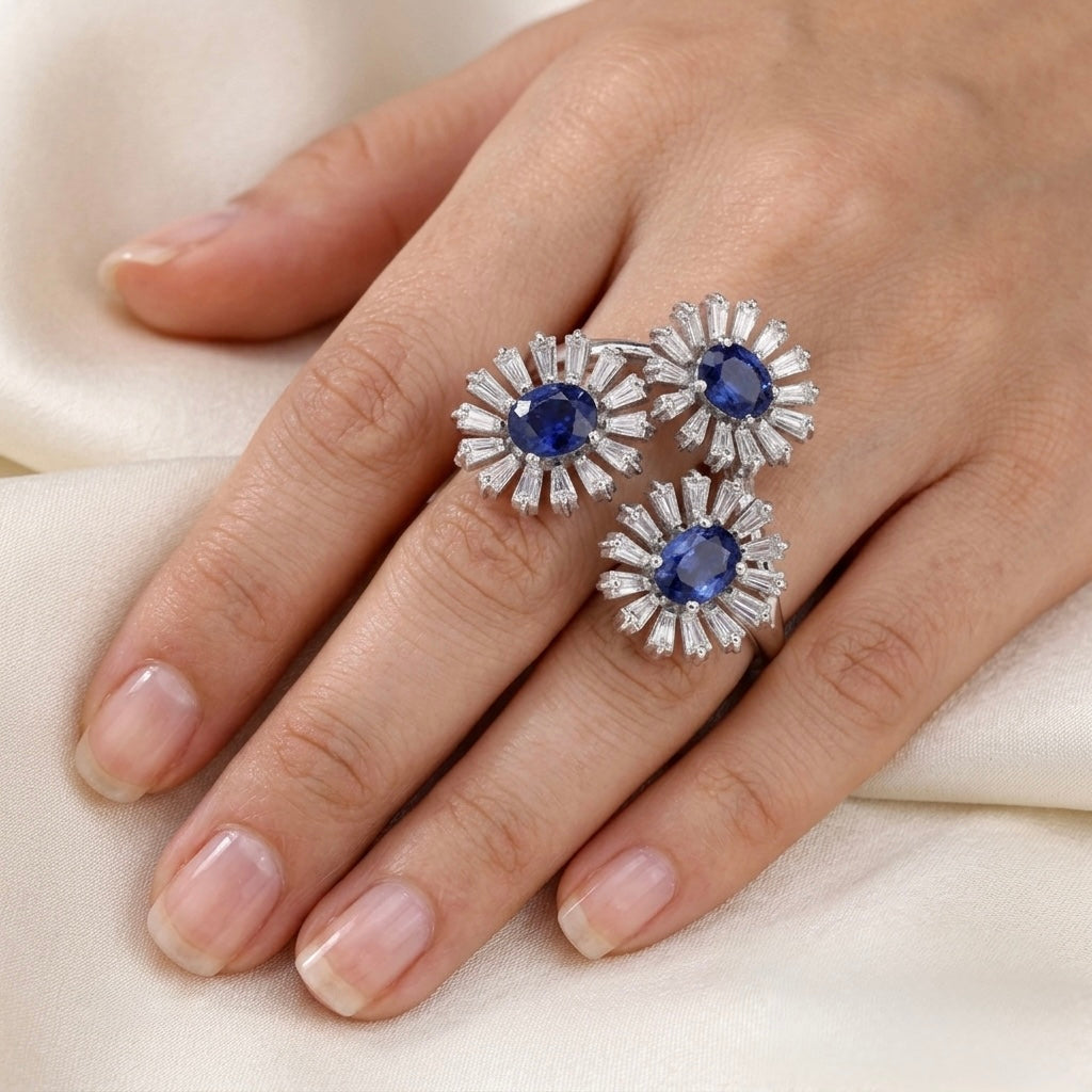 The Regal Blue Trinity: A Radiant Sapphire & Diamond Cluster