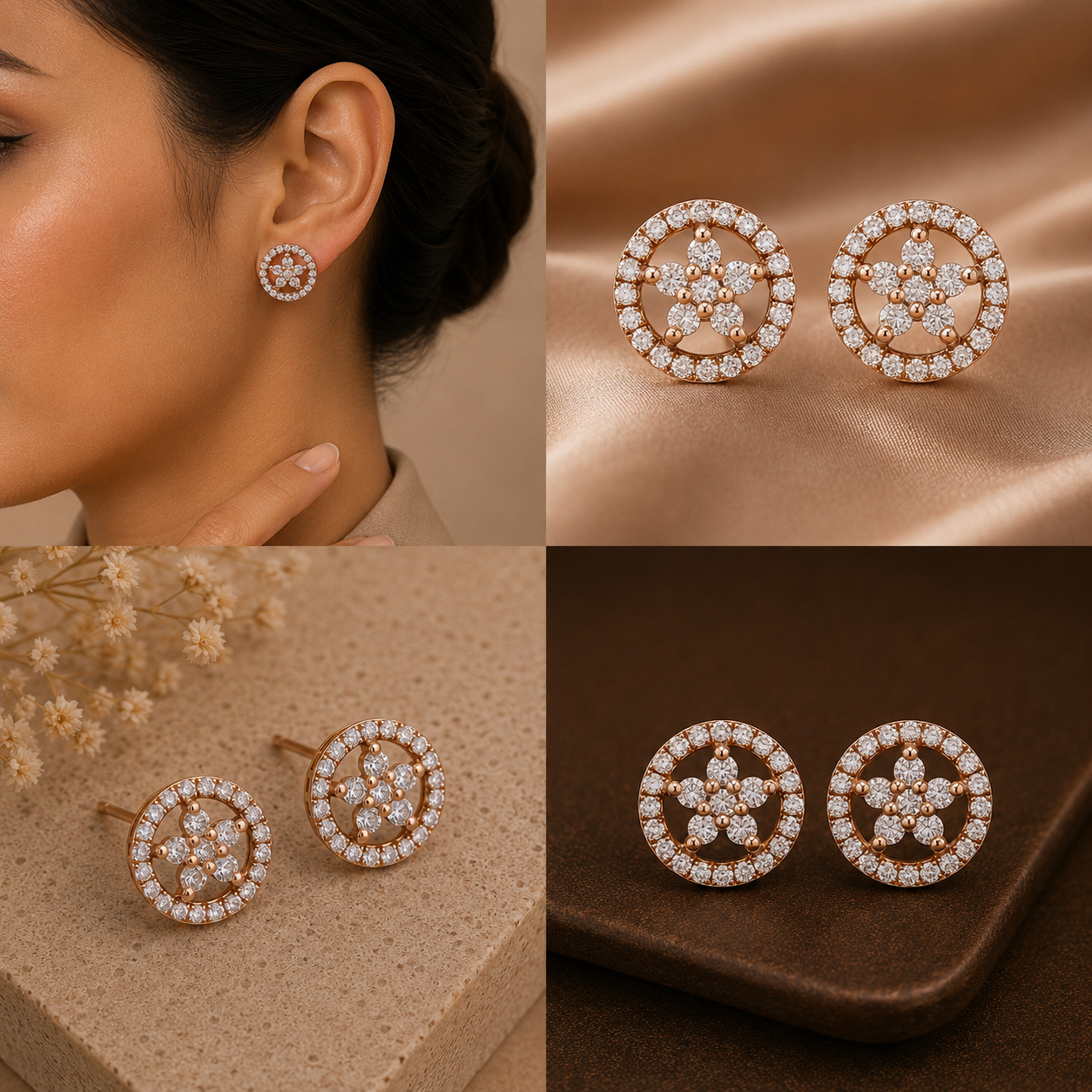 Rosette Halo Diamond Earrings