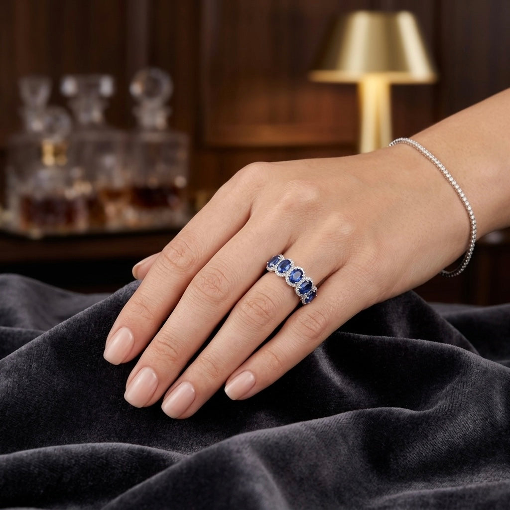 SCALLOPED MIDNIGHT SAPPHIRE HALO BAND