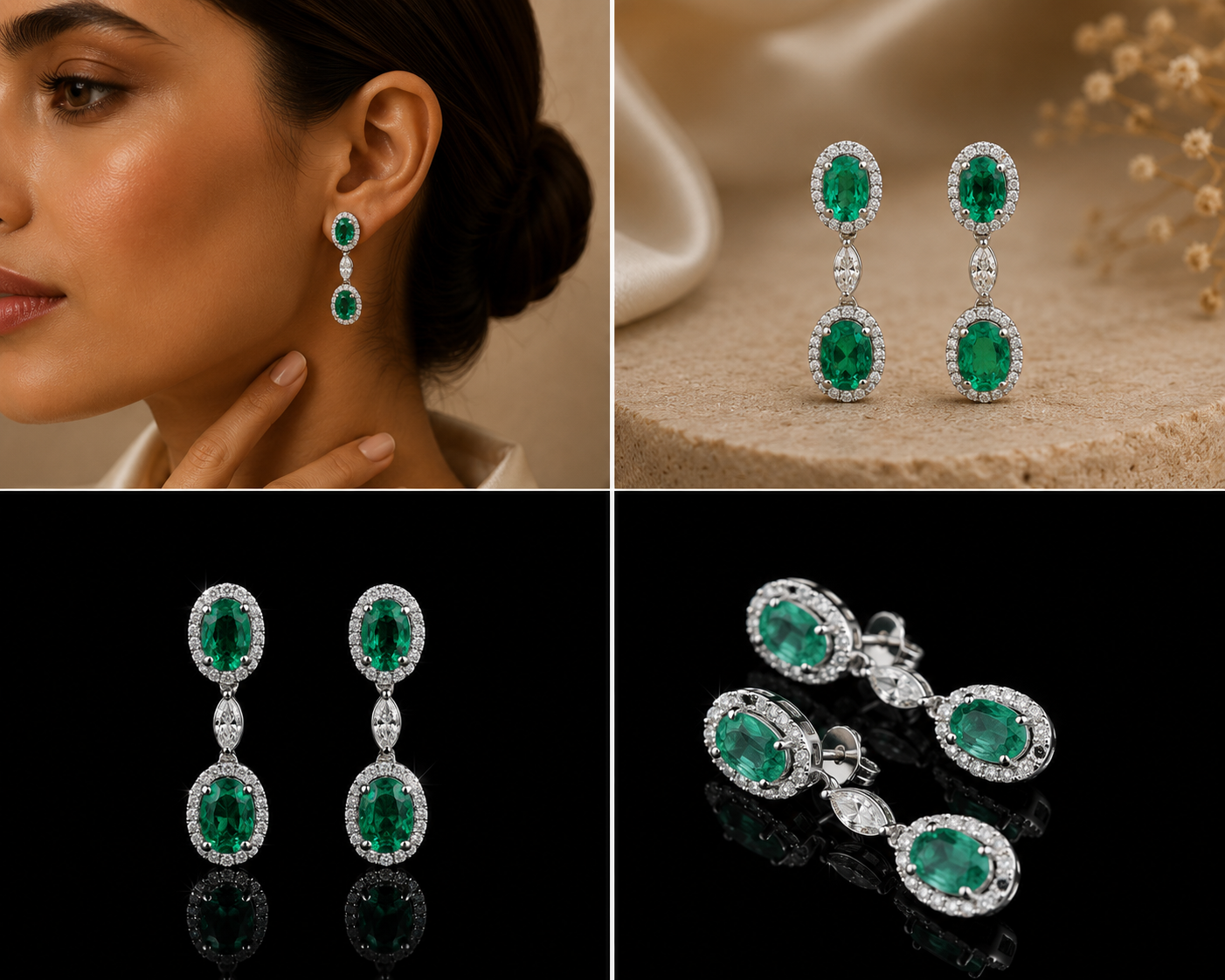 Emerald Elegance Diamond Drop Earrings