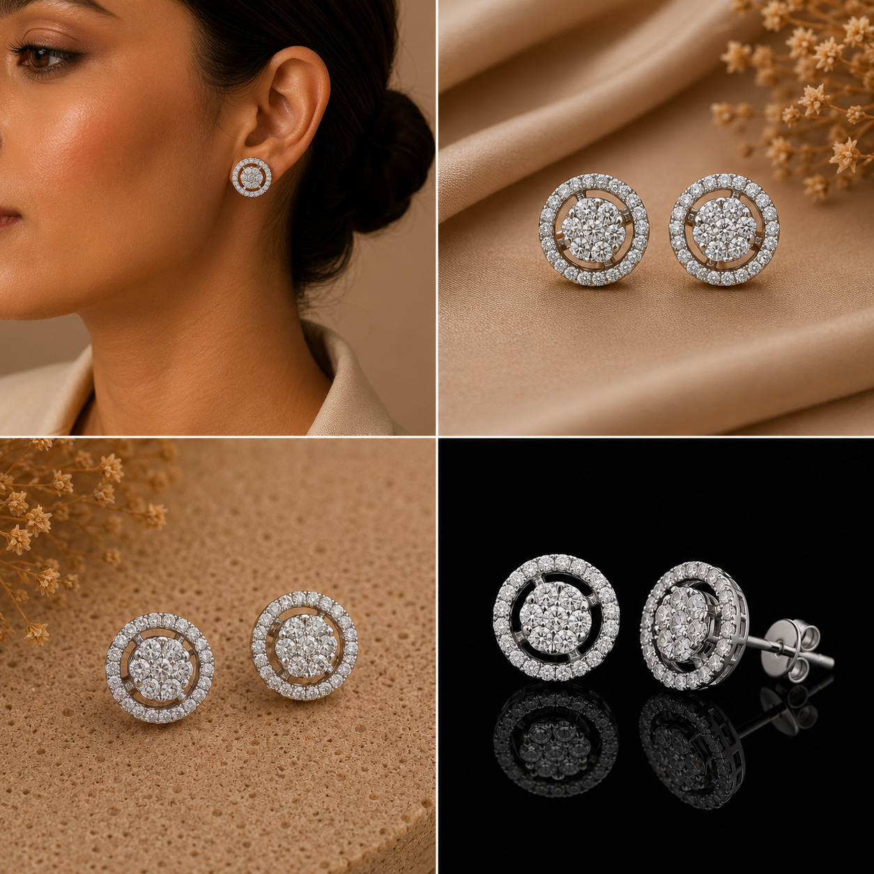 Radiant Halo Diamond Stud Earrings