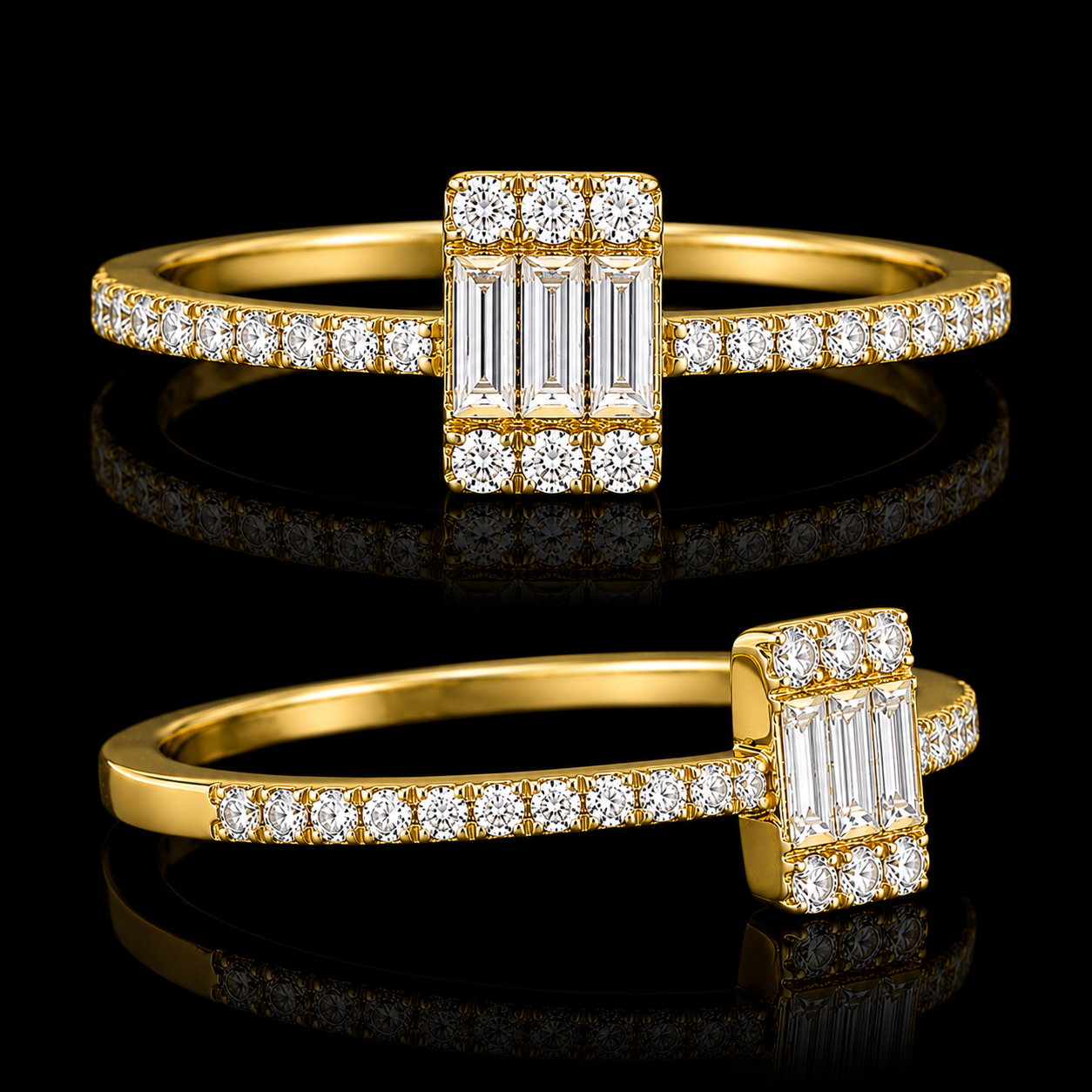 Exquisite Baguette & Round Diamond Cluster Ring on Elegant Rose Gold