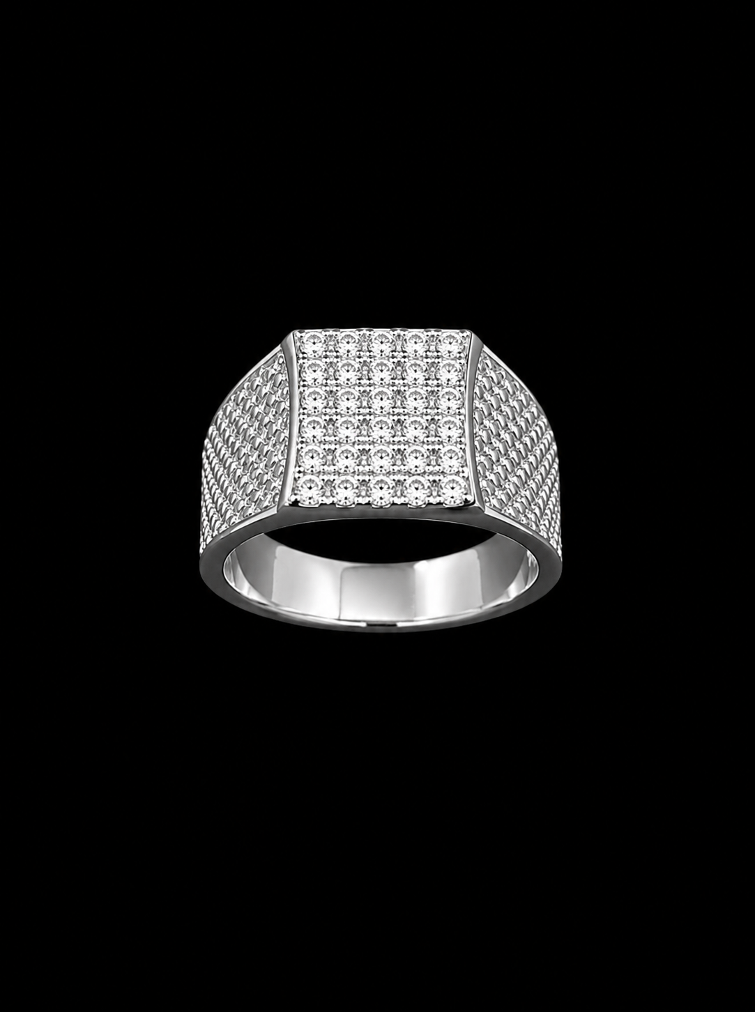 Diamond Pave and Textured Gold Signet Ring