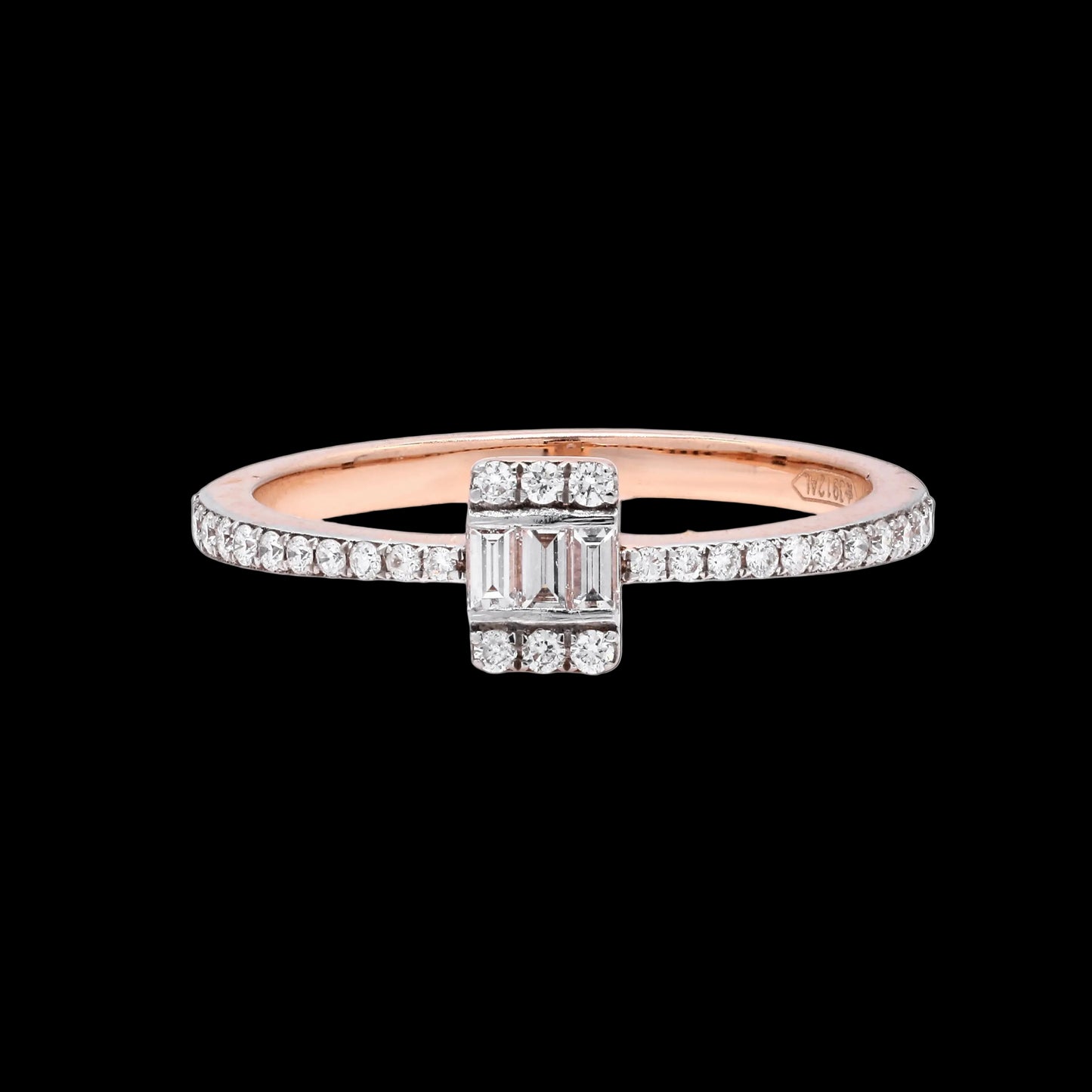 Exquisite Baguette & Round Diamond Cluster Ring on Elegant Rose Gold