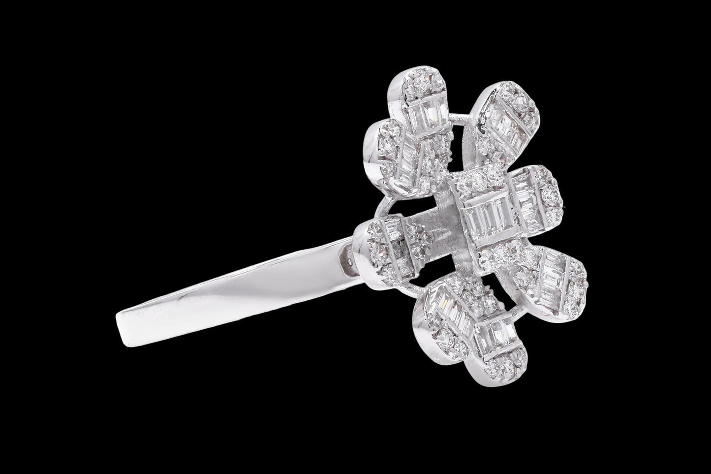 Geometric Floral Diamond Statement Ring in White Gold