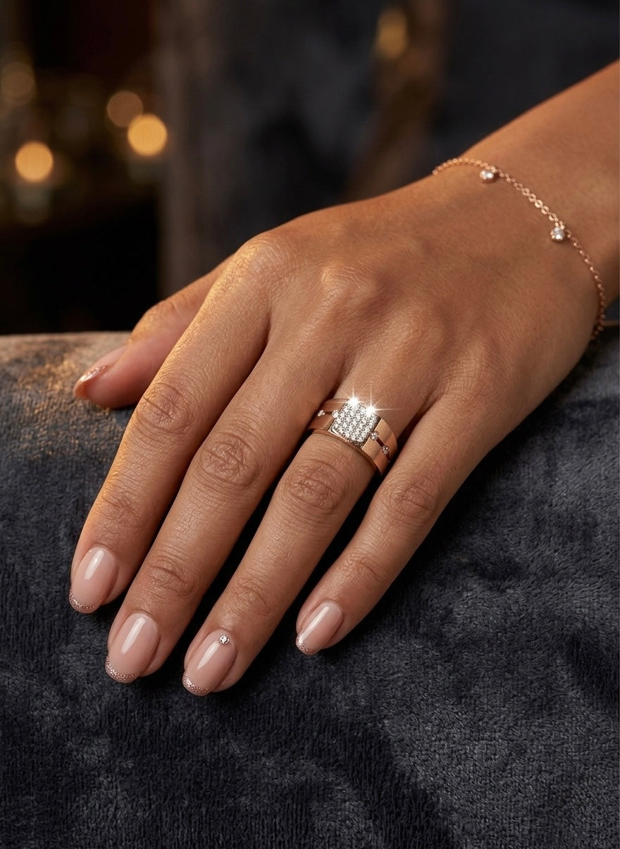 Pave-Set Diamond Gold Signet Ring