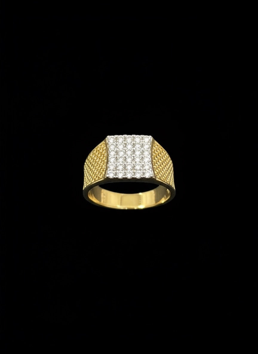 Diamond Pave and Textured Gold Signet Ring