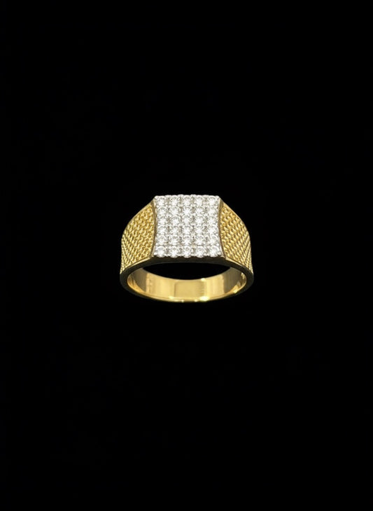Diamond Pave and Textured Gold Signet Ring