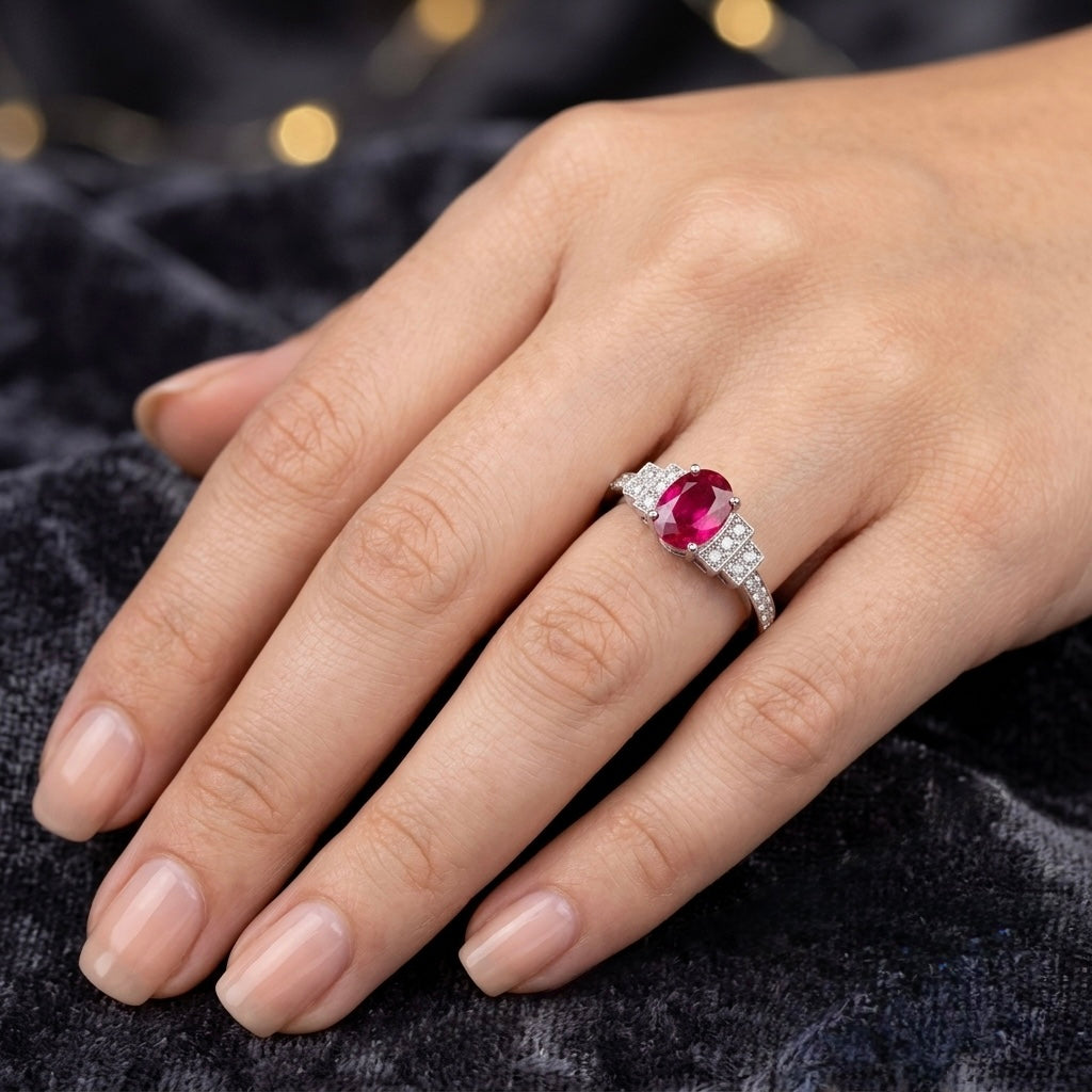 Elegant Crimson Radiance - Art Deco Ruby Ring
