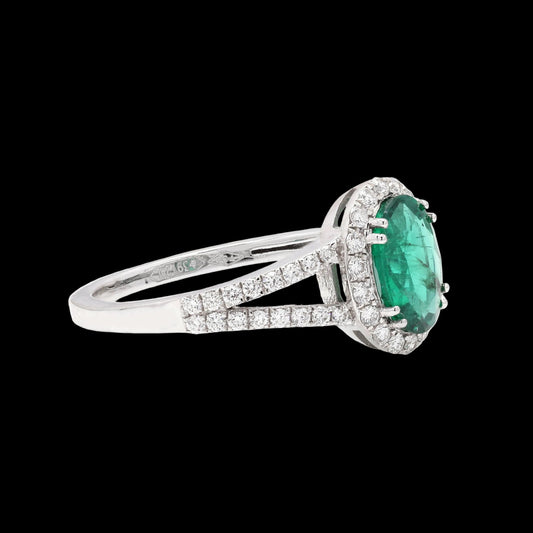 Oval-cut Natural Emerald white gold ring