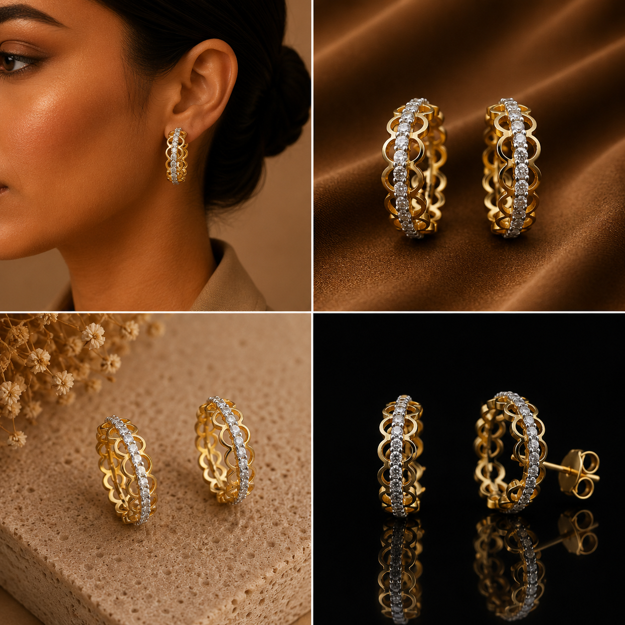 Aurielle Lace Diamond Hoops