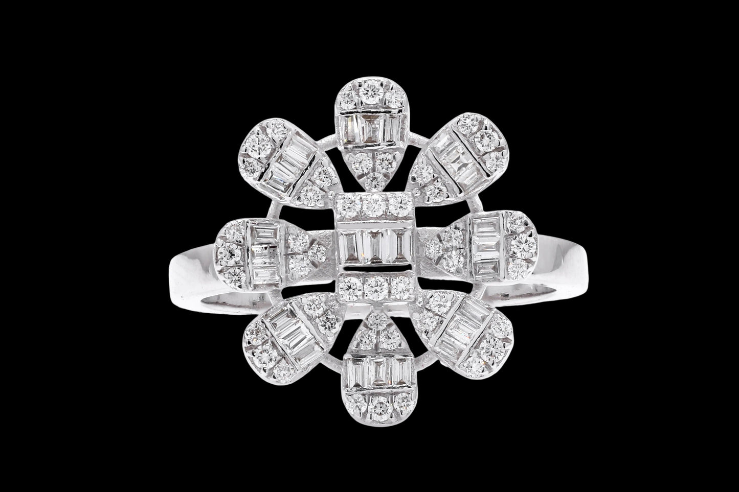 Geometric Floral Diamond Statement Ring in White Gold