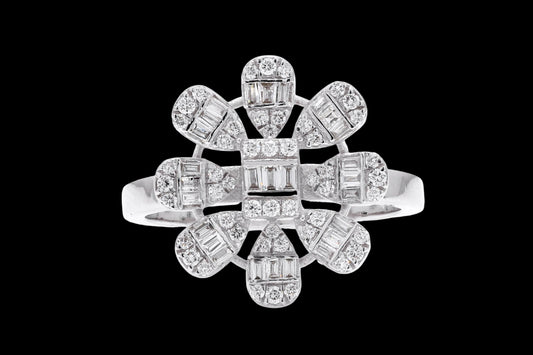 Geometric Floral Diamond Statement Ring in White Gold