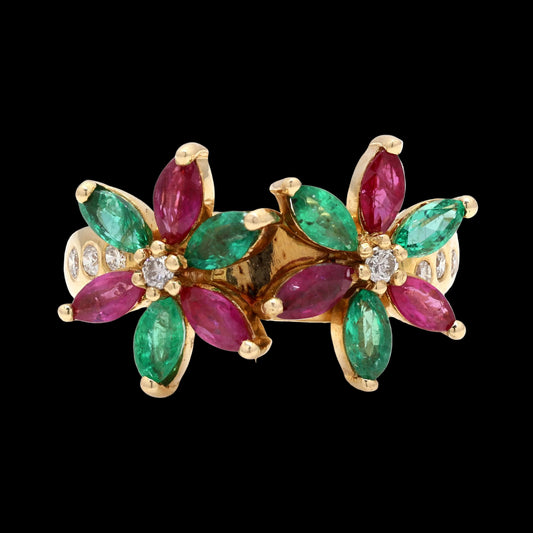 Ruby & Emerald Botanical Duet Ring