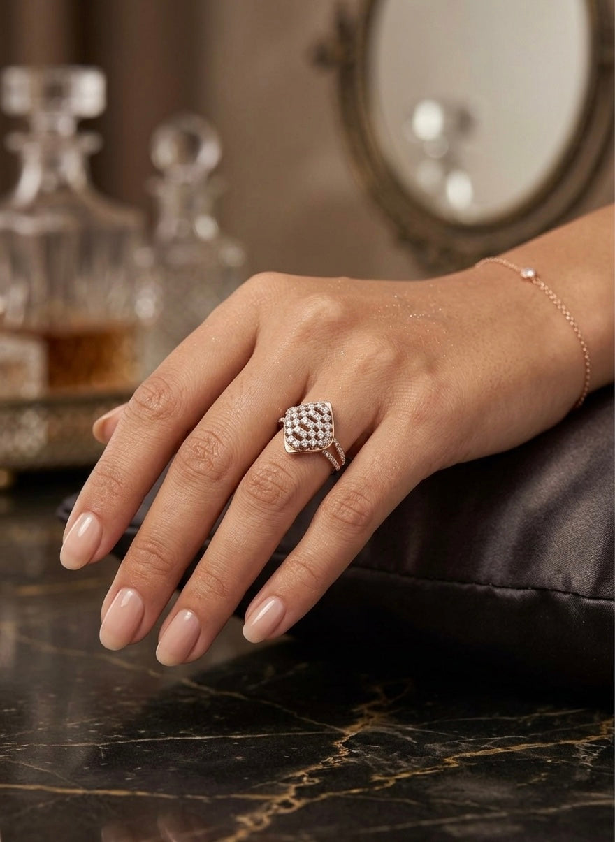 Eternal Radiance: Diamond Lattice Ring in Rose Gold