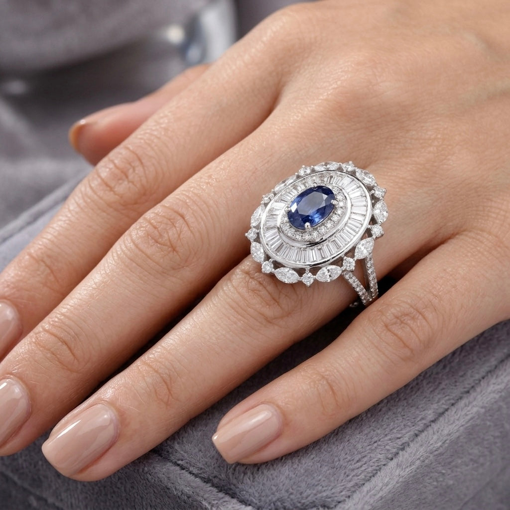 The Majestic Oval Sapphire Cluster Ring