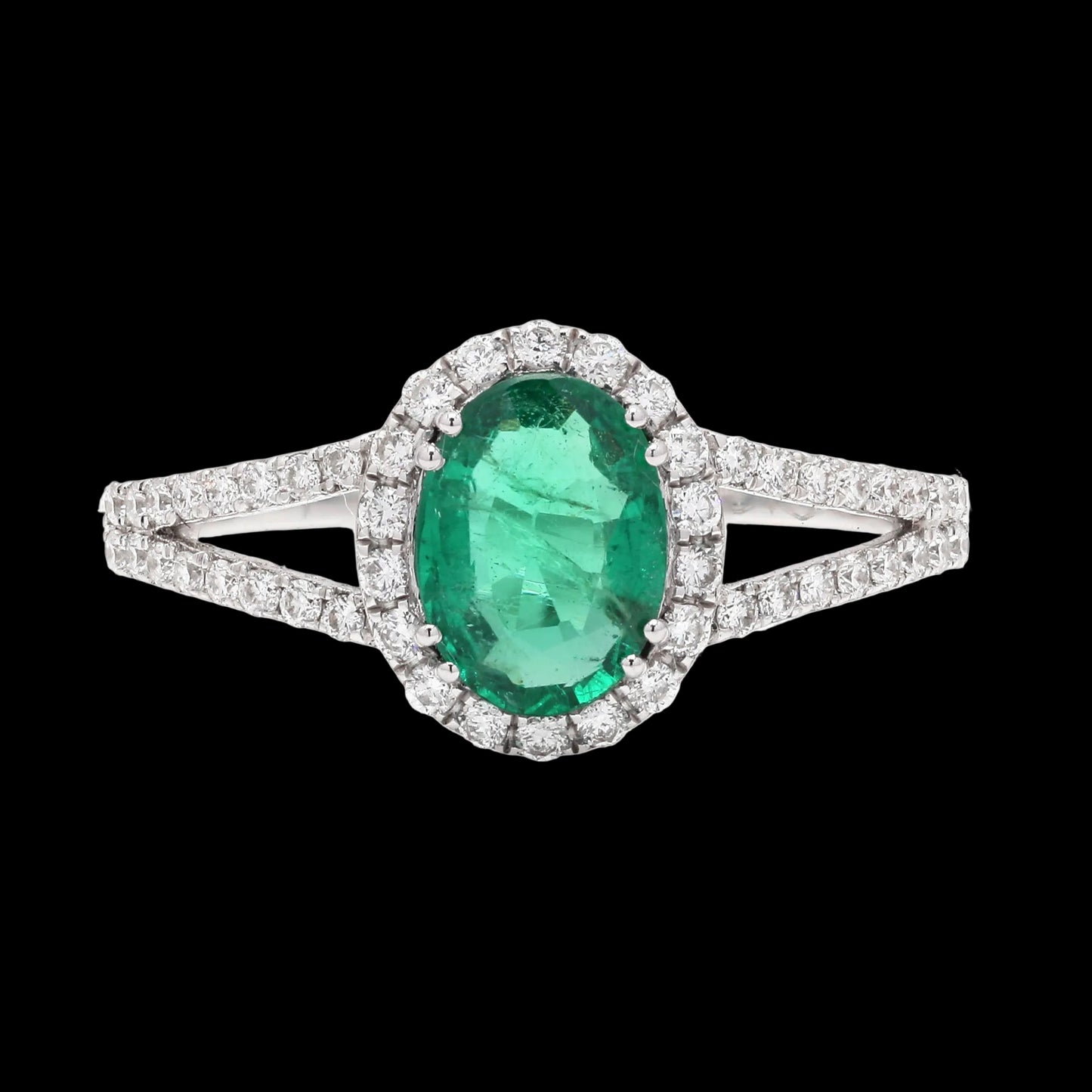 Oval-cut Natural Emerald white gold ring