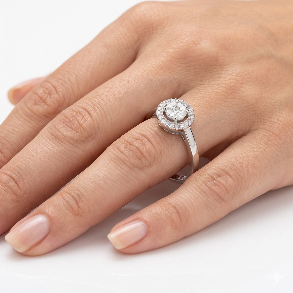 Elegant diamond ring in white gold (18 karat)