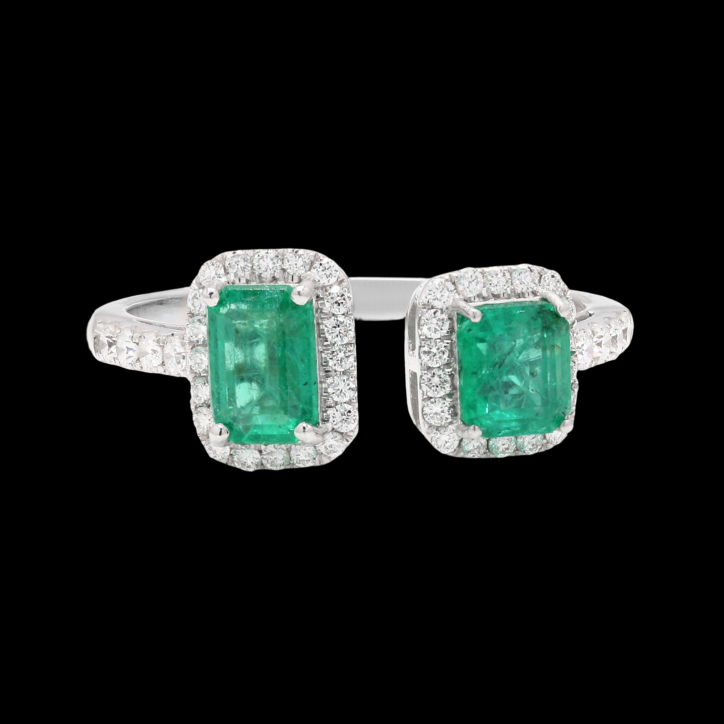 Dual-Emerald Open Bypass Ring