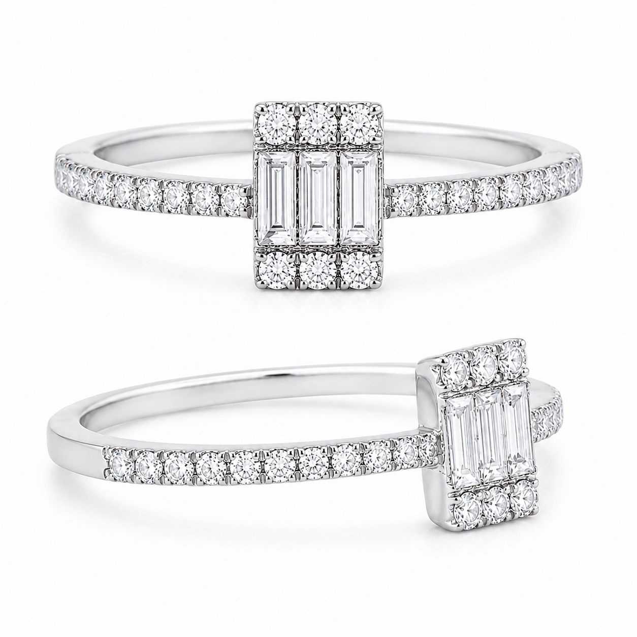 Exquisite Baguette & Round Diamond Cluster Ring on Elegant Rose Gold